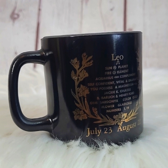 Vintage USA Made Black & Gold Leo Sign Astrology Astrological Glass Mug Cup ♌️ - Picture 8 of 16